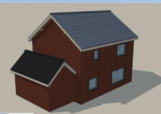 A small brick house modelled in Plannr, with a tiled timber roof